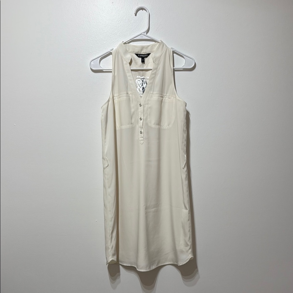 Express Womens Ivory Sleeveless Mandarin Collar‎ Shift Dress XS NWT